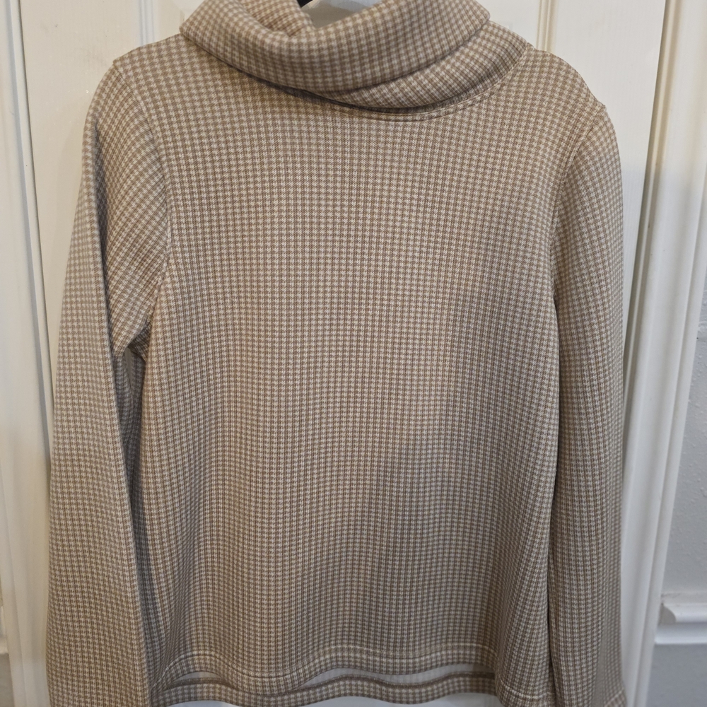 J. Crew Beige and Cream Cowl Neck Houndstooth Sweater